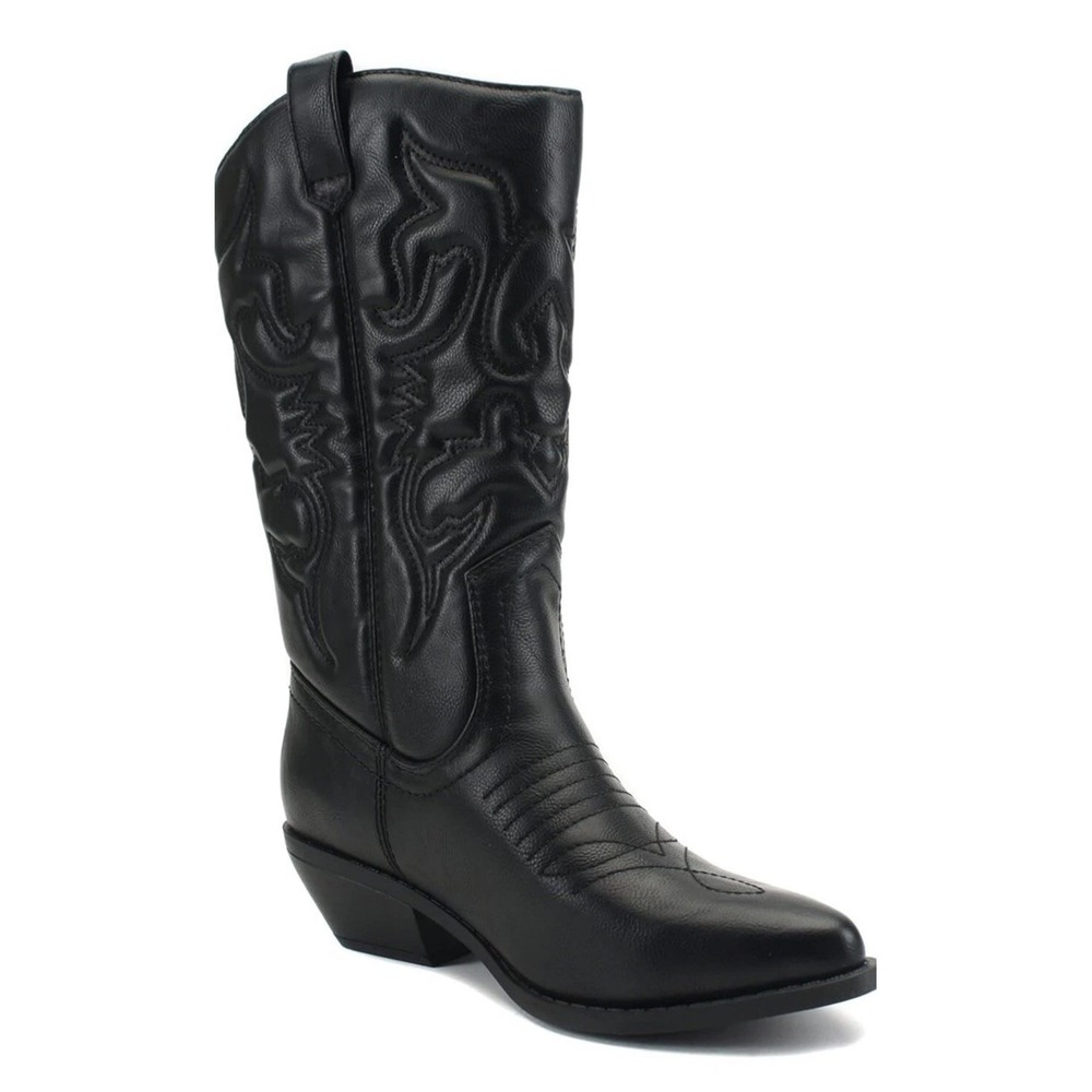 Soda Reno Black Western Cowboy Pointed Toe Knee High Pull On Tabs Boots Size 7.5